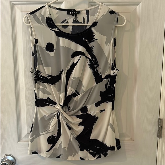 Dkny Tops - DKNY Black and White Asymmetrical Tie Front Blouse